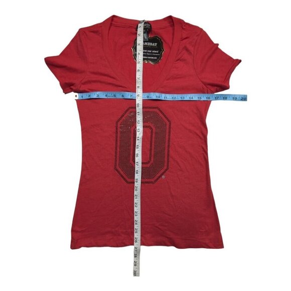 Ohio State University Gameday Couture Red Deep V-Neck Tee Embellished Rhinestone - Picture 6 of 6